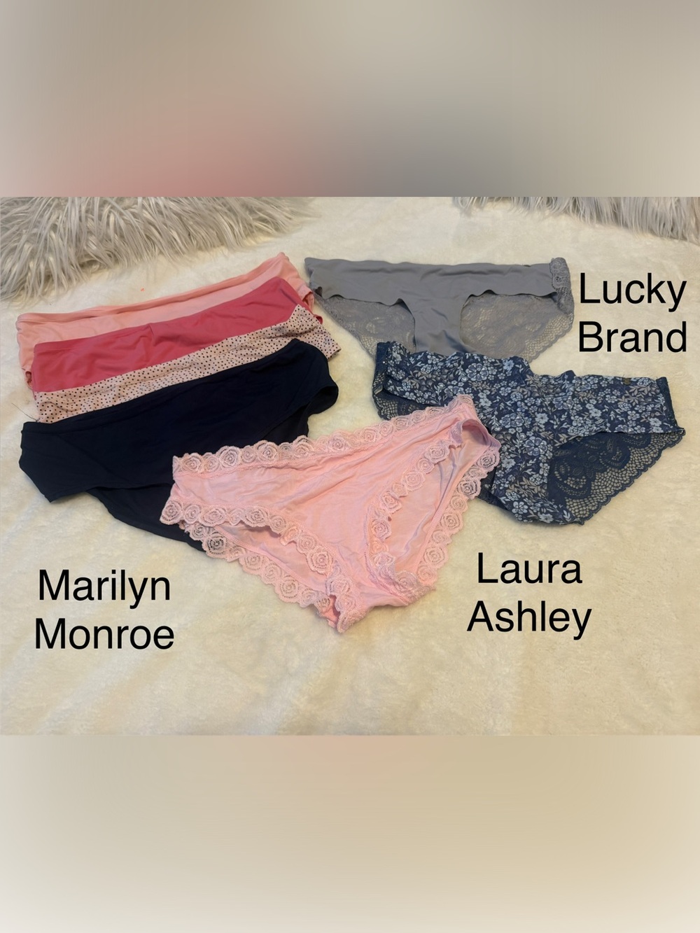 XL Women’s Panties. Lucky Brand, Marilyn Monroe & Laura Ashley 7 Pair Total.